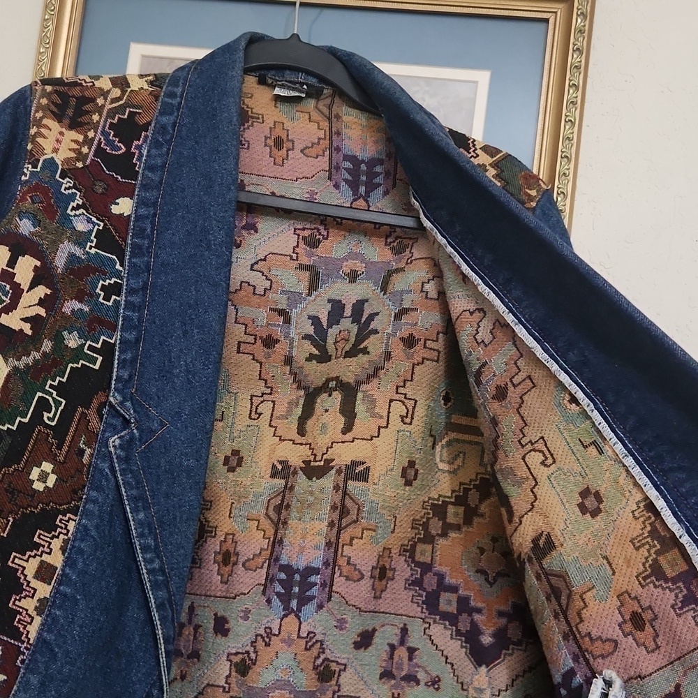 Rare Small-Large Oversized Tapestry Denim Vintage Jacket Y2K Bode Grandmacore - Picture 9 of 15